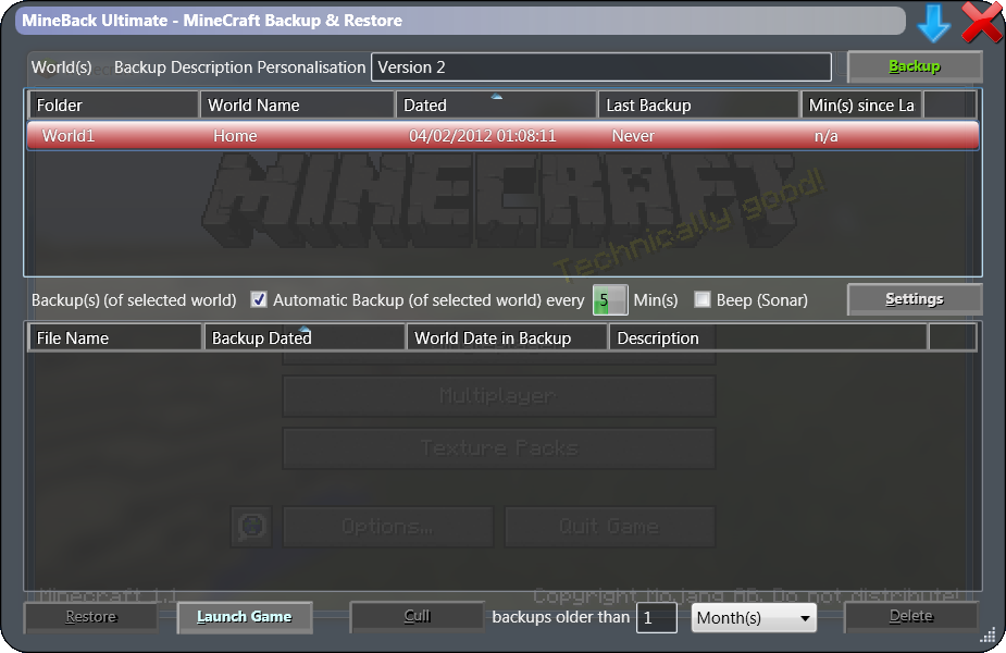 Backing up using MineBack Ultimate