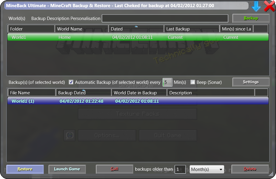 Restoration using MineBack Ultimate